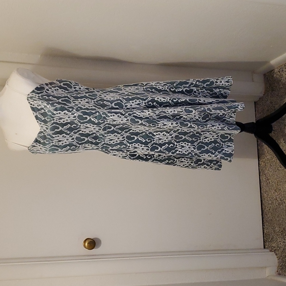 GUC Marleen's Dress Shop 👗 SZ 16 Midi Cocktail Dress Emerald with White Lace